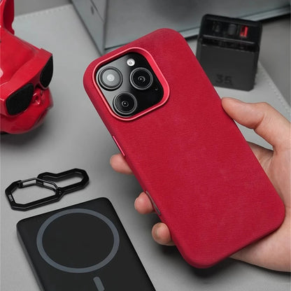 Luxury Metal Lens Magnetic Fiber Leather Case For iPhone 16 Pro Max 15 14 Plus 13 12 MagSafe Wireless Charging Shockproof Cover