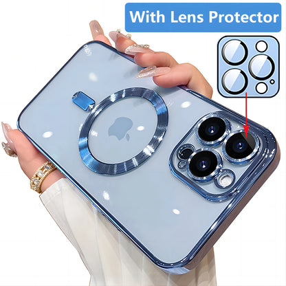 Magnetic Plating Case For iPhone 15 16 14 17 13 12 11 Pro Max Air Camera Lens Protector Glass For Magsafe Wireless Charger Cover