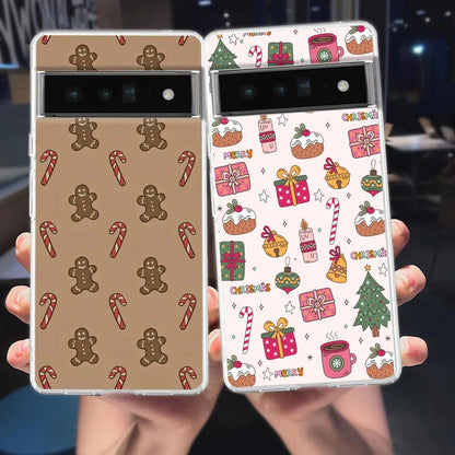 Phone Case For Google Pixel 9 8 7 6 9A 8A 7A 6A 5 4 5A 4A 3A Pro XL Soft Clear TPU Transparent Cover Cartoon Christmas