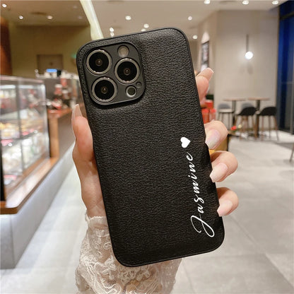 16 15 14 13 Pro Max Case Personalised Customized Name Leather Luxury Korea Cover For iPhone 13 12 11 Pro Max - covers4phones
