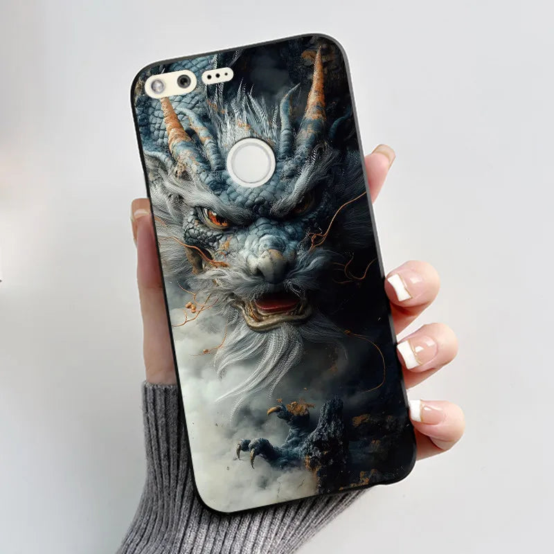 Case For Google Pixel 1 Soft Silicone Black Case For Google Pixel 1XL Elegant Style New Design Pattern Koi Dragon King Casing