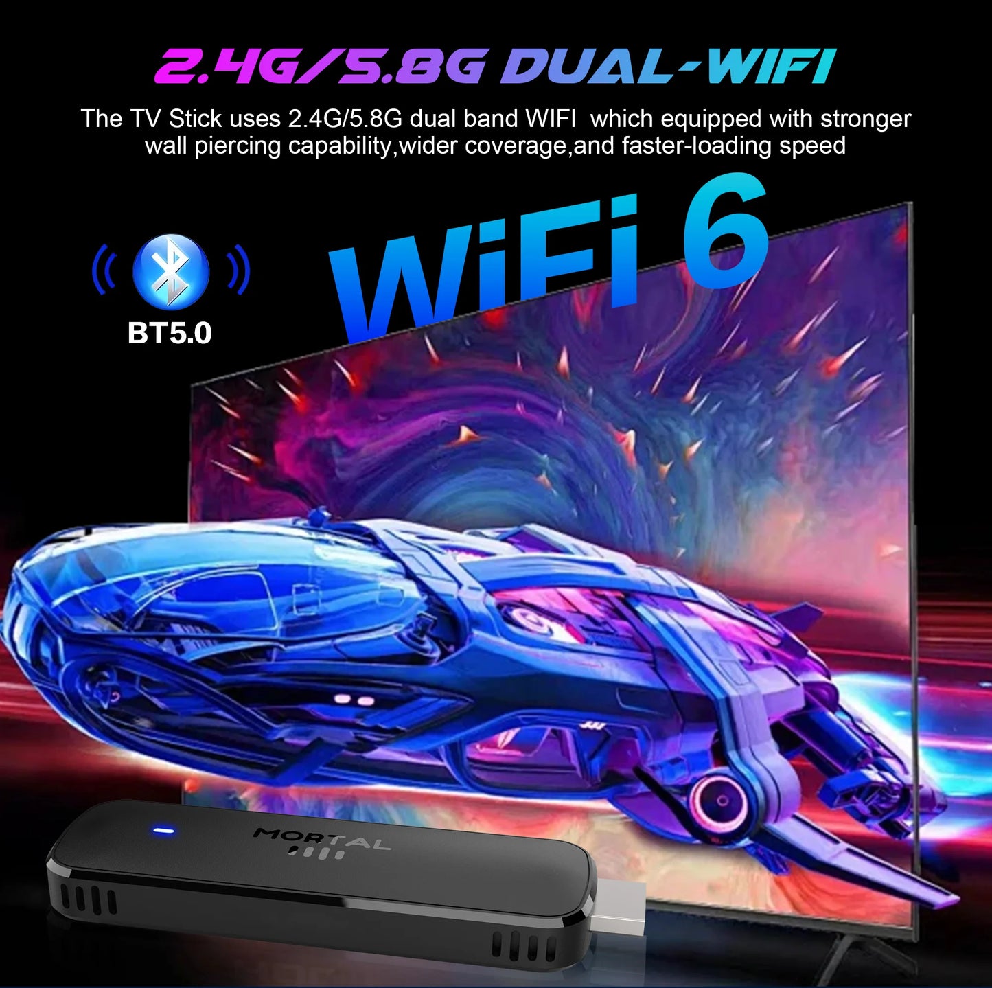 Mortal Q8 Ultra Android 14 TV Stick Full HD 4K 1080P WiFi 6 Netflix Youtube TV Dongle BT5.0 Wireless Video Decoder Media Player