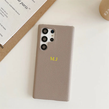 Phone Case for Samsung s23 s22 s24 ultra s21 plus s20 s10p Personalize Customize Name Letter Grain Leather Cases - covers4phones