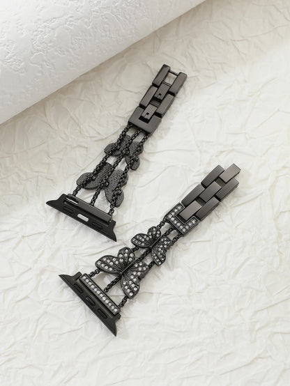 Metal Strap For Apple Watch Band Ultra 4mm 45mm 40mm 41mm 49mm Bling Butterfly Bracelet Chain for iWatch Series 9 8 7 6 5 SE 4 3