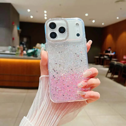 Fashion INS Uniqe Shiny Sequins Glitter Diamond Lens Frame Case For IPhone 17 Pro Max Air 16 Plus 15 14 13 Shockproof Back Cover