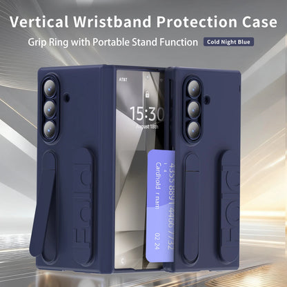 Silicone Wrist Strap Fold Stand Slot Card Holder Wallet Case For Samsung Galaxy Z Fold 7 6 5 4 5G Shockproof Soft Bumper Cover