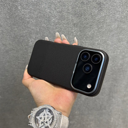 Alloy Lens Splice Leather Texture MagSafe Armor Case For iPhone 17 17Pro Max 16 Pro 15 14 13 Wireless Charging Magnetic PC Cover