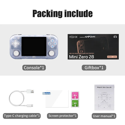 Ampown Mini Zero 28 Retro Handheld Game Console 2.8'' IPS Screen A133P Processor Android System MAGICX ZERO28 Video Player Gifts