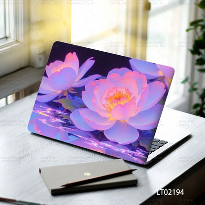 2PCS Christmas Flower Laptop Skin Stickers - Festive Holiday Floral Oil Painting Design, Waterproof PVC Decal Computer Decor