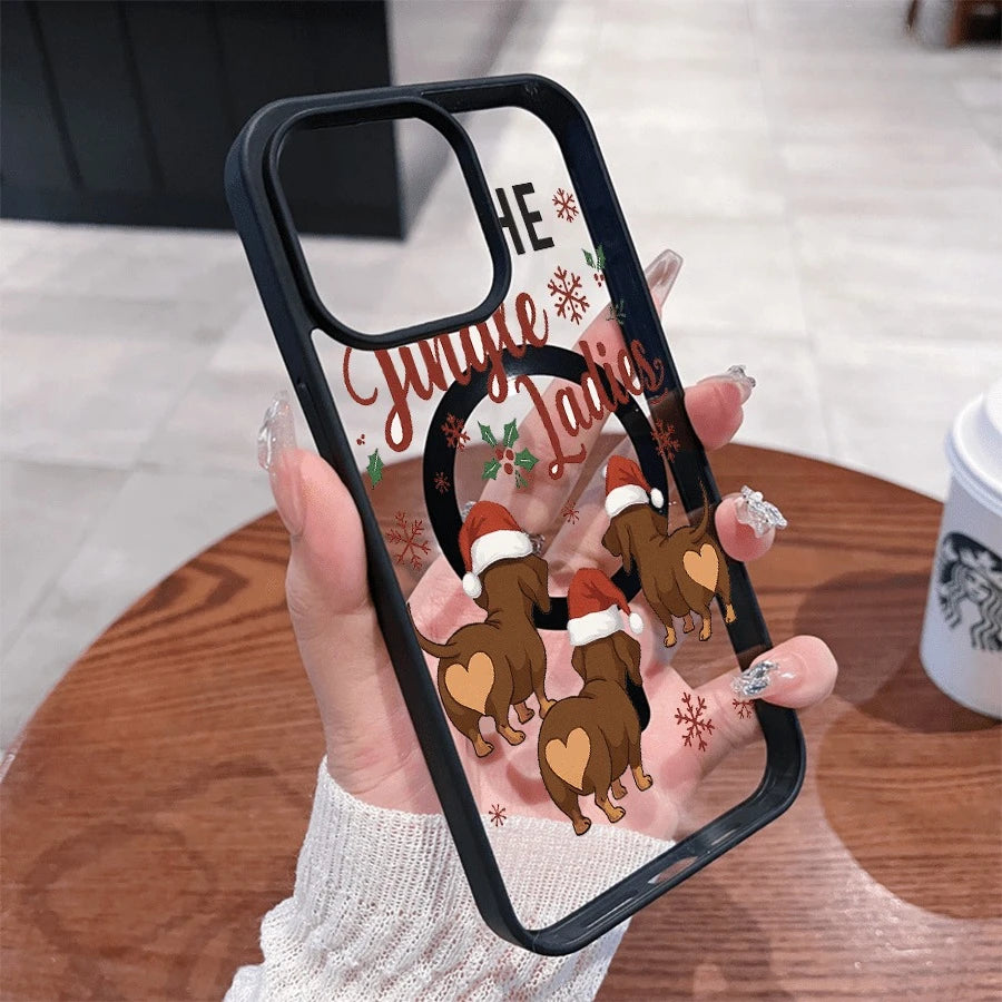 Magnetic case for iPhone 17 to 11 Plus Max with Christmas hearts and doggy motifs