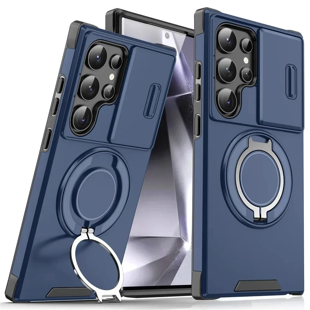 Slide Lens Protection Magsafe Stand Case for Samsung S25 S24 S23 Plus S21 S22 Ultra S20 FE A54 A15 Rotating Hidden Holder Cover