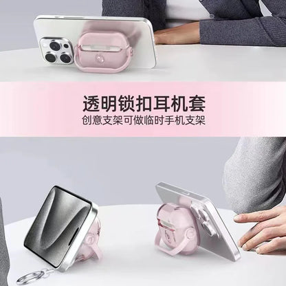 New Music Holder Cover For AirPods 4 Pro 2 AirPods Pro3 Pink Clear Bluetooth Earphone Cases For AirPods 2 3 Funda With Keychain
