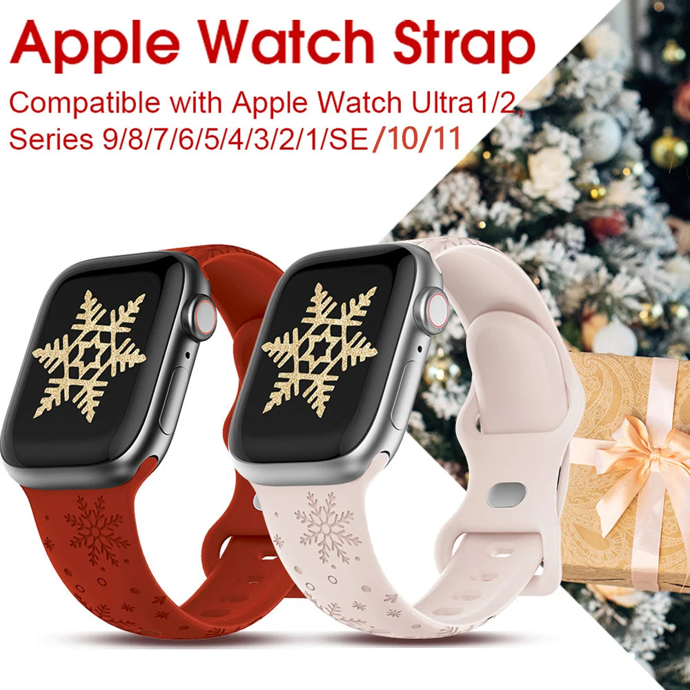 Christmas Engraved Strap For Apple Watch Band 49mm 46mm 45mm 44mm 42mm 40 41 Bracelet correa IWatch Series 11 10 SE 9 8 7 Ultra