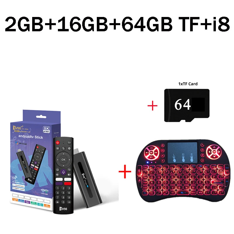 TV98 ATV Smart TV Stick Android 14 ATV Allwinner H313 Support 4G 5G Wifi HD 4K 8K TV Box BT5.0 2GB 16GB Voice remote TV Box
