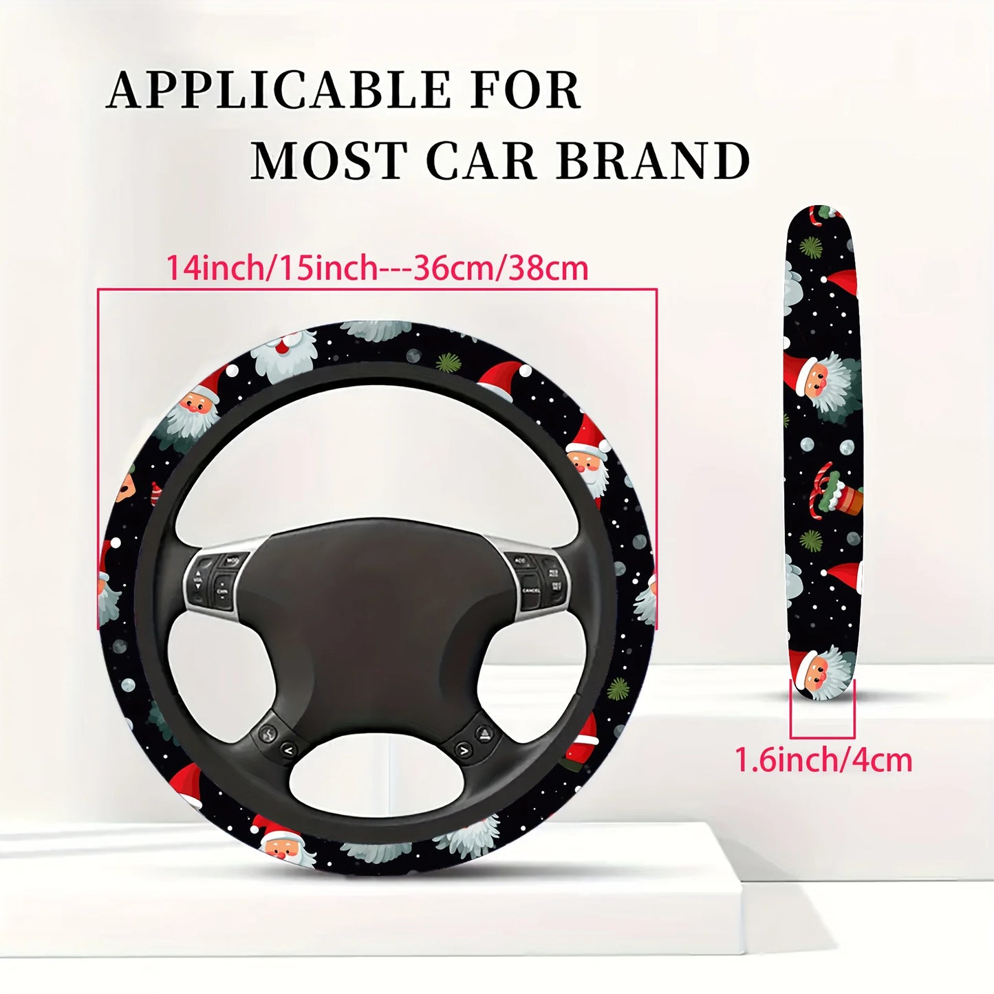 Santa Claus Print Soft Neoprene Steering Wheel Cover 15" Fit for Cars SUVs Trucks Festive Interior Decor