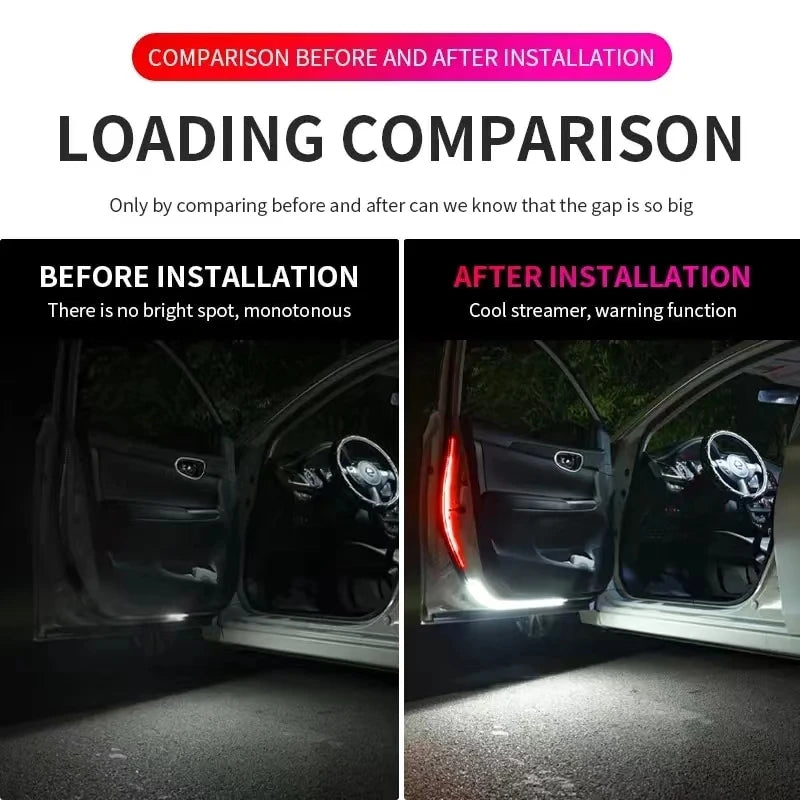 12V LED Car Door Opening Warning Atmosphere Light Strip Car Welcome Light Red And White Flashing Light Auto Safety Signal Light
