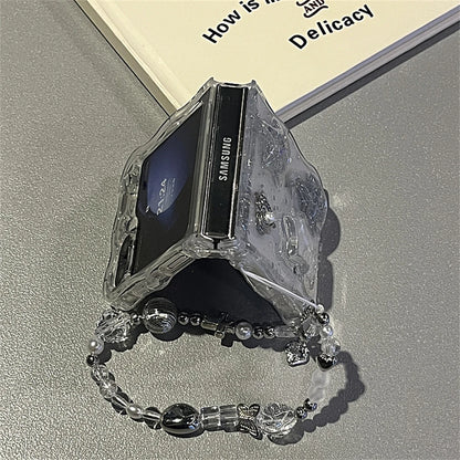 Korean 3D Glitter Star Clear Phone Case For Samsung Galaxy Flip 7/6 Flip5 Flip4 Flip3 Epoxy Cover Wavy Border Protective Cover