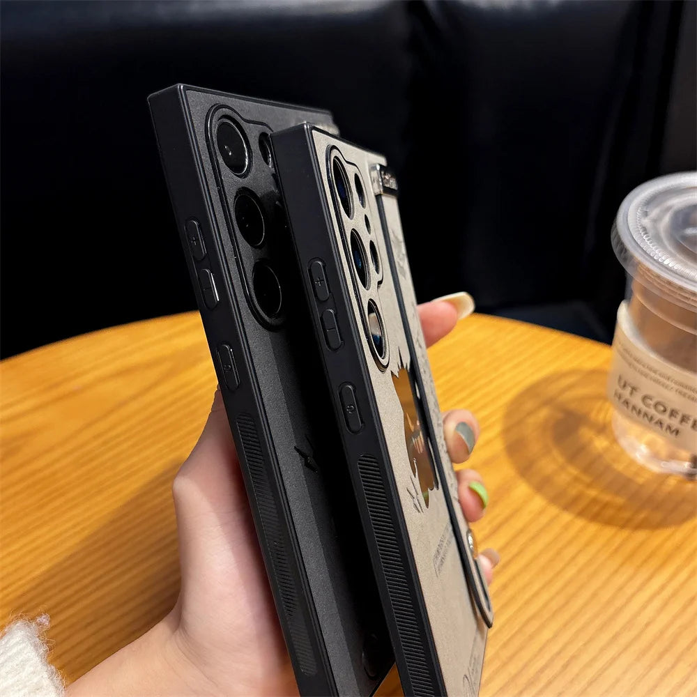 Cartoon Gengar Leather Phone Case with wristband For Samsung Galaxy S25 S24 S23 S22 Ultra Plus Shockproof Cover