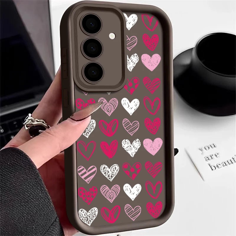 Love Heart Pattern Soft Case For Samsung Galaxy S25 Edge S24 S25 FE S23 S22 Ultra A17 A56 A16 A54 A35 A15 A55 A26 5G Phone Cover