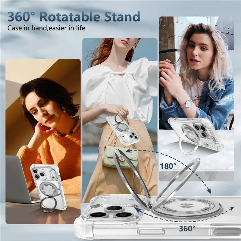 Luxury Magnetic Wireless Charge For Magsafe Case for iphone 17 Pro Max iphone17 Air 5G Transparent Shockproof Ring Holder Cover