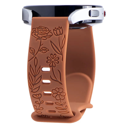 18mm 20mm 22mm Floral Engraved Band for Samsung Galaxy Watch 6/5/4 40 44 for Huawei GT 3 Pro Silicone Sport Strap 5 Pro Active 2