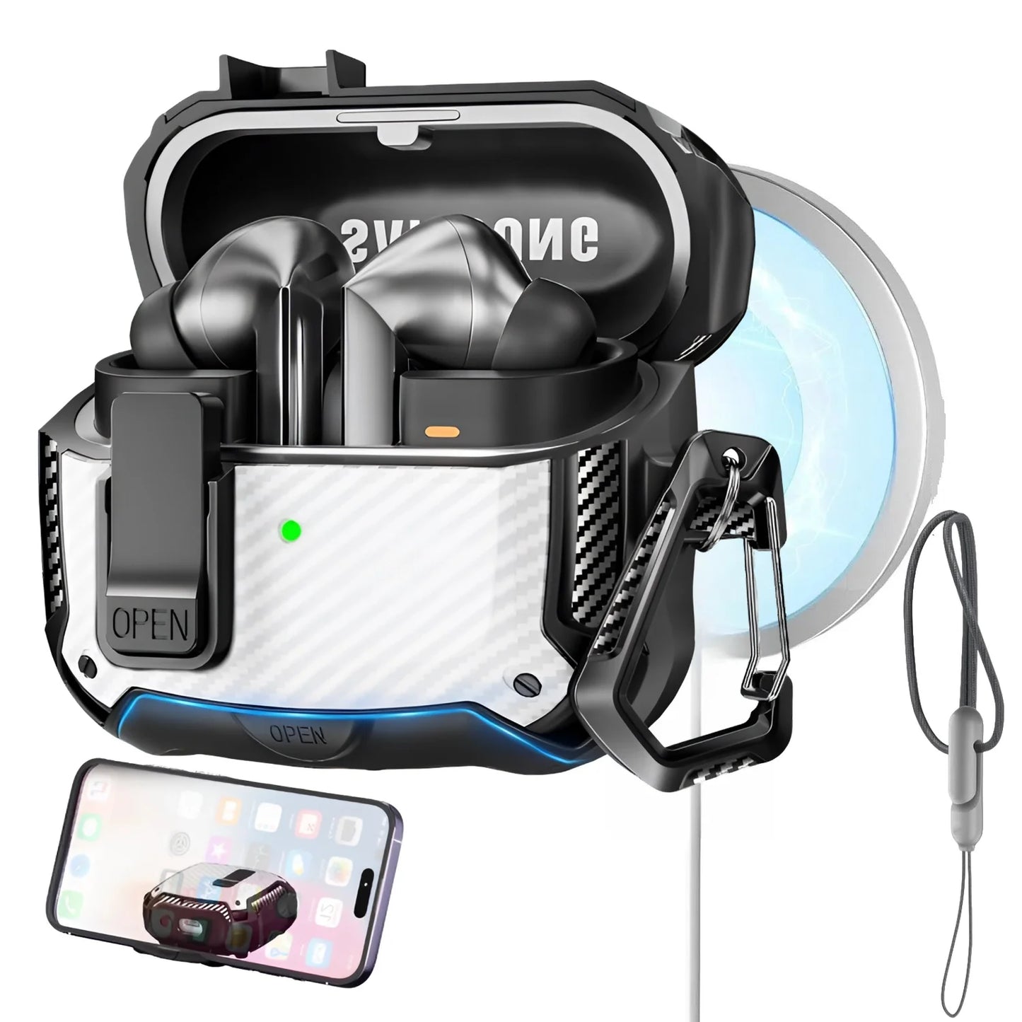 for Samsung Galaxy Buds 3 Pro Case with Secure Lock Carbon Fiber Protective Phone Holder Design Case for Samsung Galaxy Buds 3
