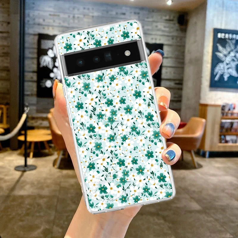 Phone Case For Google Pixel 9 8 7 6 9A 8A 7A 6A 5 4 5A 4A 3A Pro XL Soft Clear TPU Transparent Cover flower art