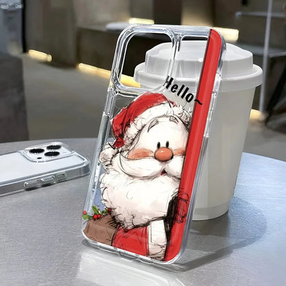 Hello Christmas Santa Claus Phone Case For iPhone 17 16 15 14 Plus 13 12 11 Pro Max 17Air Christmas Pattern Clear Phone Cover