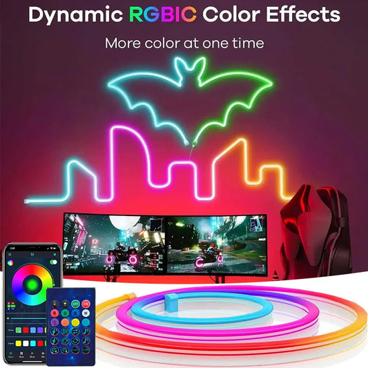 USB Powered RGBIC LED Neon Strip Light with App Control for Room Decor, Smart WiFi Neon Strip Light Halloween Christmas Lighting