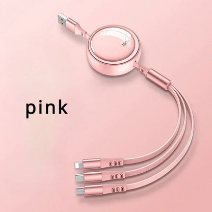 6A 100w  Data Cable 3 in1 Fast USB Cable Retractable Portable Charging Line Micro USB Type C Charger Cable For Iphine/Samsung