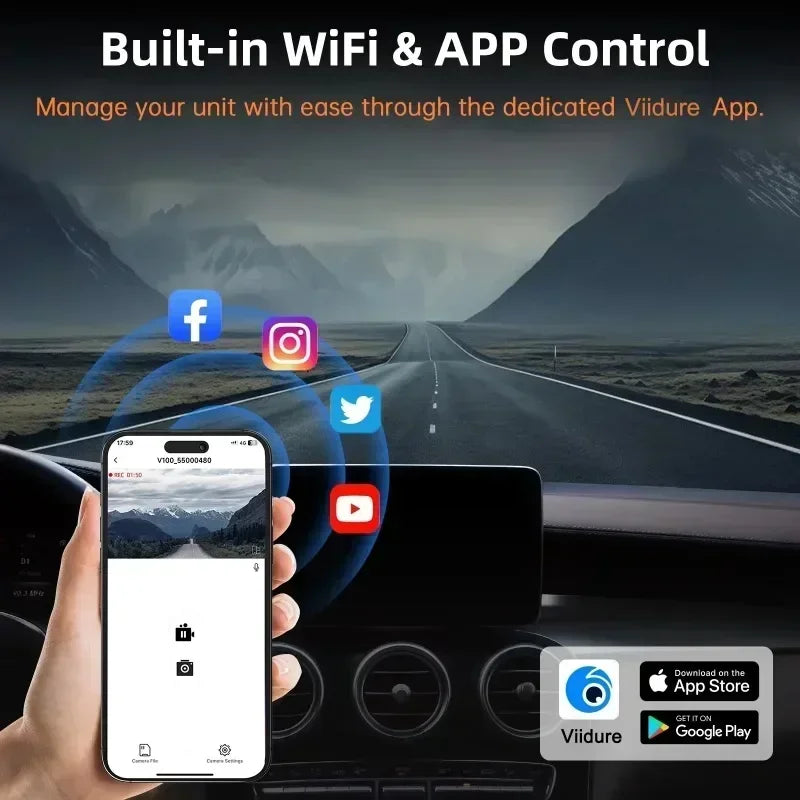 4K Ultra HD Dash Cam Night Vision Front 2160P With Back 1440P Car Video Camera Logger G Sensor Loop Recording App WiFi Control