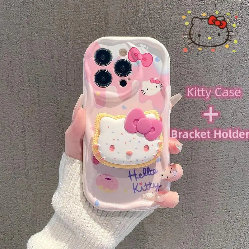 Kuromi Hello Kitty Bracket Bracelet Phone Case For IPhone 16 15 Pro Max 14 11 12 13 Mini XR 8 7 Plus X XS SE Sanrio Cute Cartoon