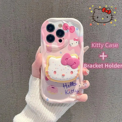 Kuromi Hello Kitty Bracket Bracelet Phone Case For IPhone 16 15 Pro Max 14 11 12 13 Mini XR 8 7 Plus X XS SE Sanrio Cute Cartoon