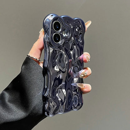 Glossy Wrinkle Plating Wave Border Phone Case for iPhone 16 15 Pro Max Plus 11 12 13 14 Meteorite Pattern Soft Silicone Cover