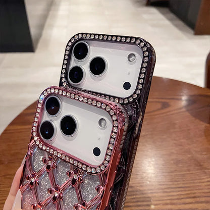 Luxury Glitter Diamond Gold Electroplated Case for IPhone 16 17 Air 12 13 14 15 Pro Max Camera Protection Cases Cover