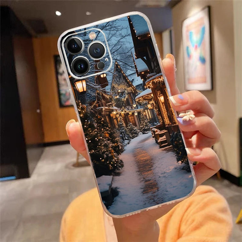 Winter Christmas Snowflake Phone Case Carcasa Funda For iPhone 17 Pro Max Air 17 16 15 14 13 Pro Max 15 16 Pro 16E Case