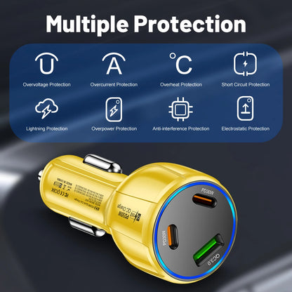 3 Ports PD Car Charger 90W Fast Charging USB QC3.0 Type C Car Phone Charger For iphone 15 Samsung Huawei Xiaomi Adapter in Car