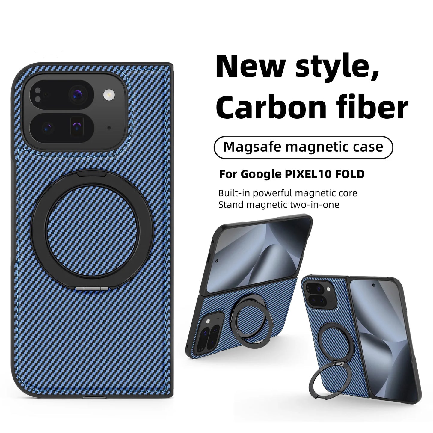 For Google Pixel 10 Pro Fold/Pixel 9 Pro Fold Kevlar 360 Rotating Magnetic Ring Wireless Charging Phone Case Protective Cover