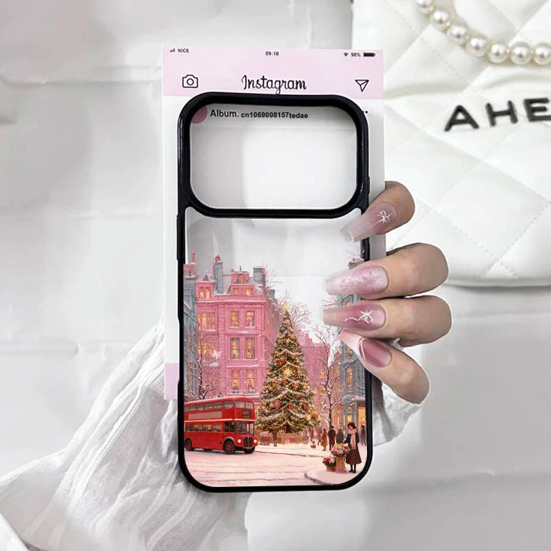 Cute Winter Snow Christmas Phone Case for IPhone 17 Pro Max Air 16 Pro Max 15 14 13 12 11 Mini Plus Transparent Hard Back Cover