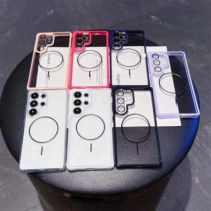 Shockproof Clear Magnetic Phone Case for Magsafe Lens Film For Samsung Galaxy S25 Edge S24 Ultra Plus S23 FE A56 A36 A35 A17 A16