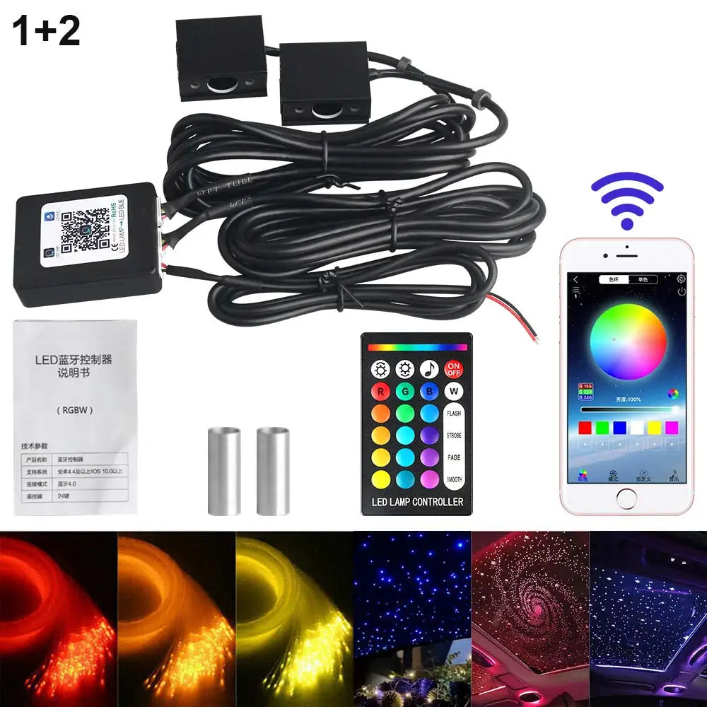 RGBW 1/2/4/6/8 split machine 2400x household car roof starry sky light kit roof fiber optic ceiling