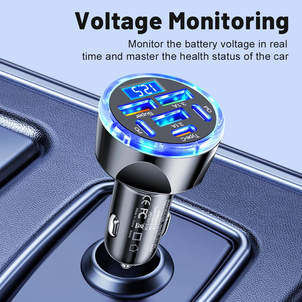 150W 6/8 Ports Car Charger Fast Charging PD QC3.0 USB C Car Phone Charger Type C Adapter in Car For iPhone Samsung Huawei Xiaomi