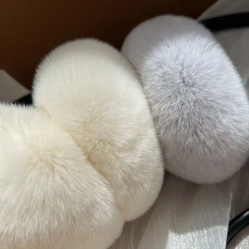 MPPM Cute Headphones Women Genuine Real Rabbit Fur Warm  Earmuff Headbands Winter Accessories for Women  Ear Cover for Winter