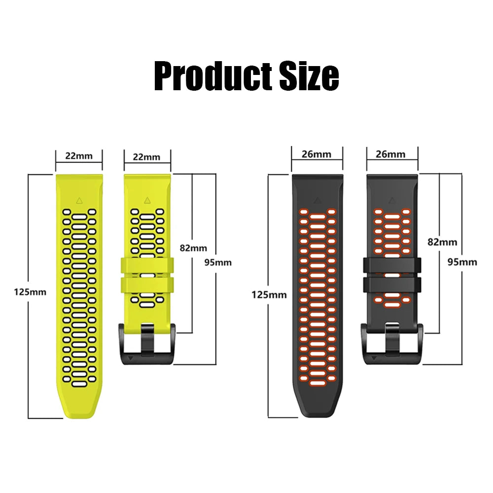QuickFit 22mm 26mm Sport Breathable Silicone Strap For Garmin Fenix 7X 7 Pro 6X 6 5 5X Plus/Epix 2 47mm 51mm Bracelet Watchbands