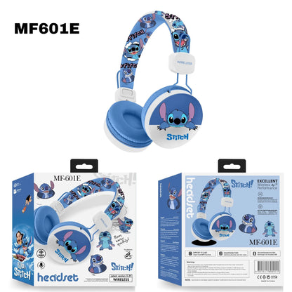 Disney Stitch Headphones Bluetooth Wireless Earbuds HIFI Stereo Sound Headsets with Mic for Spider Man Kids Anime Cartoon MF601