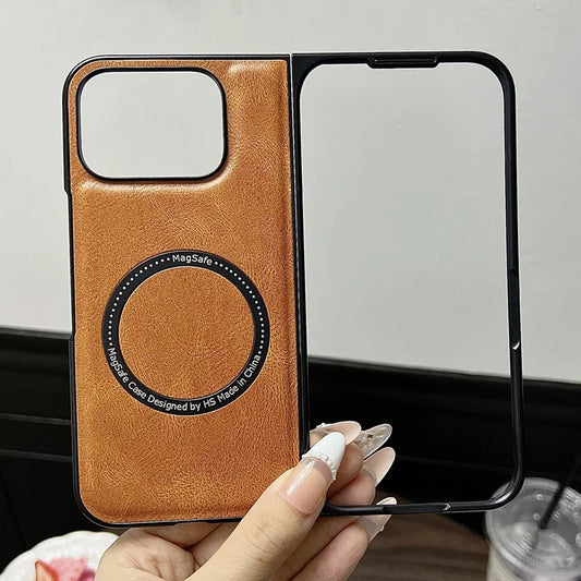 Business Leather Magsafe Case For Google Pixel 9 Pro Fold Wireless Charging Skin Feeling Soft Shockroof Luxury Phone Cover