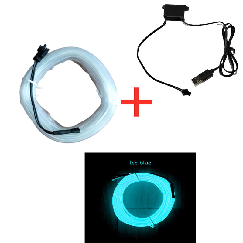 5m Car Interior Atmosphere Lighting LED Strip 5V DIY Flexible EL Cold Light Line Tube With USB Auto Decoration Ambient Lamp