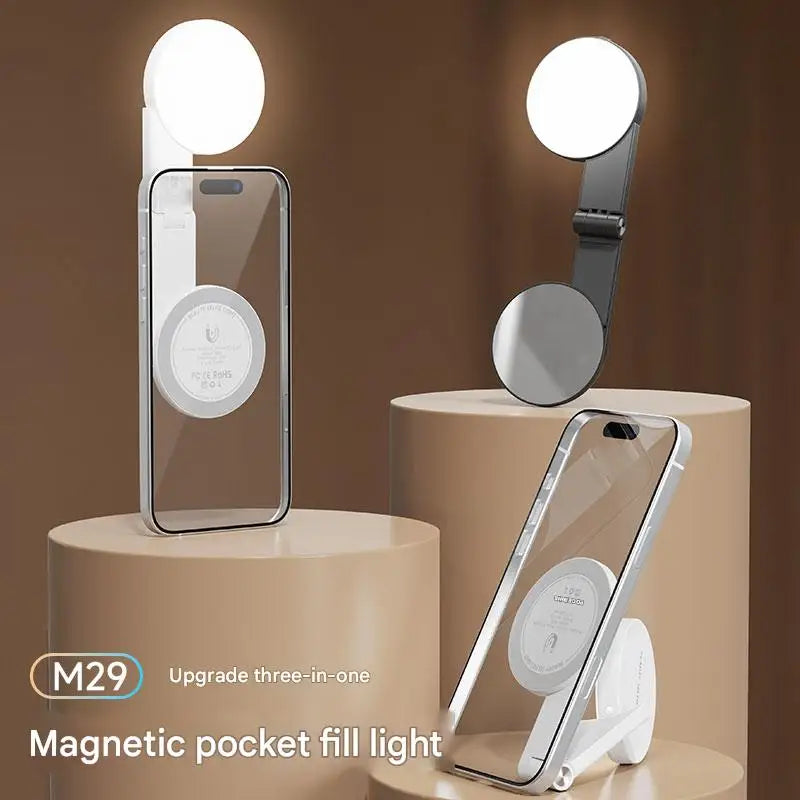 3-in-1 Magnetic Portable Selfie Ring Light Stand for Phone Makeup Mirror - Adjustable Lighting for Perfect Selfies