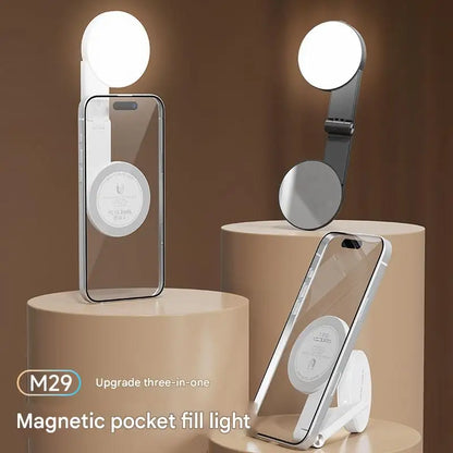 3-in-1 Magnetic Portable Selfie Ring Light Stand for Phone Makeup Mirror - Adjustable Lighting for Perfect Selfies