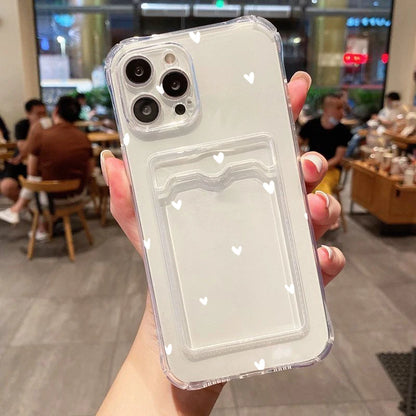 Case For iPhone 16 15 14 13 12 11 Pro Max Black White Love Heart Clear Phone Cover For iPhone XS X 7 8 Plus Wallet Card Bag Case